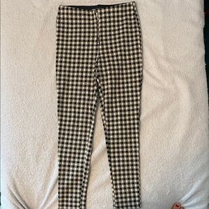 ZARA Black and White Checkered Stretch Pants SZ M Zipper Front
